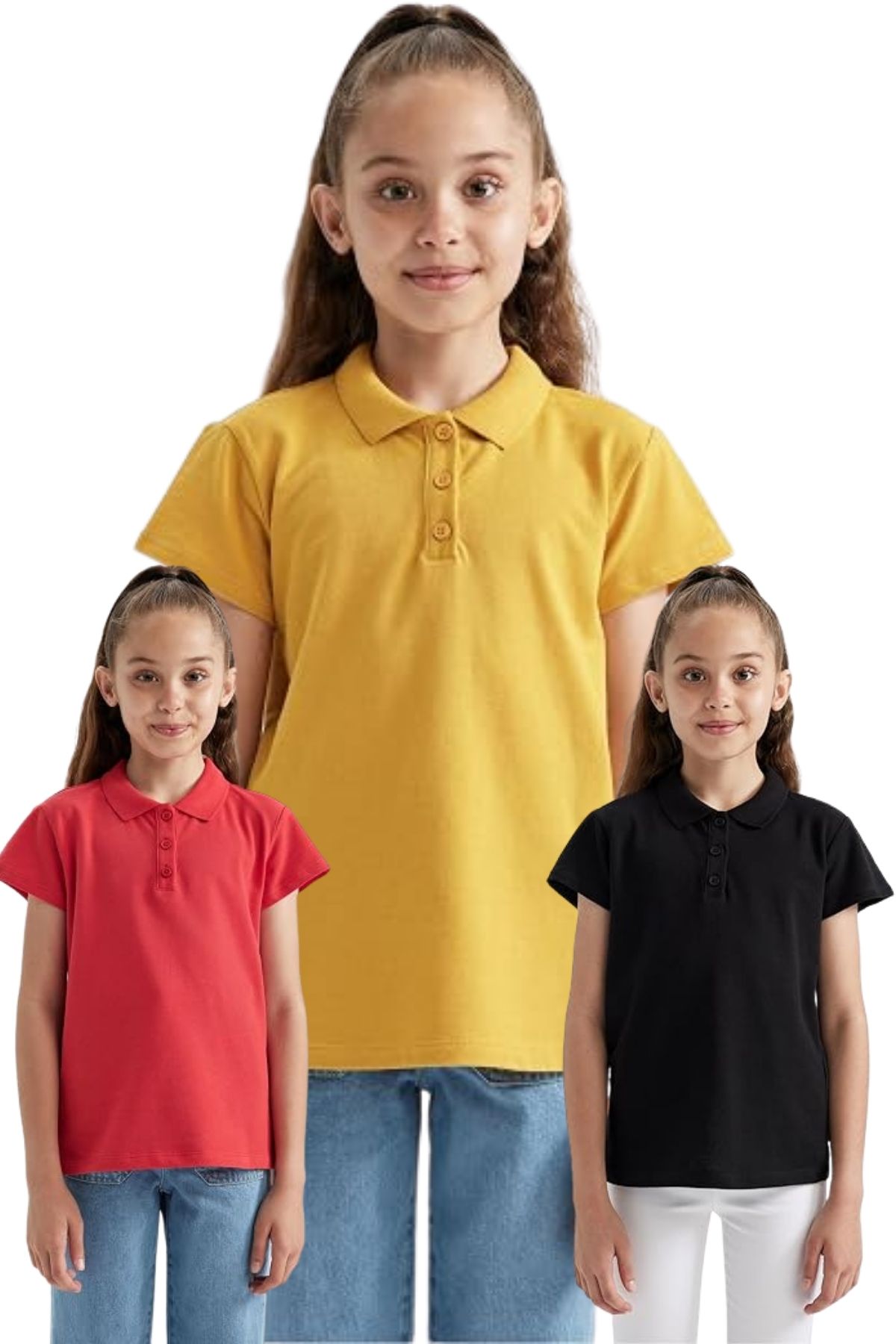 DeFacto Kız Çocuk Pamuklu Kısa Kollu Polo Okul Tişörtü