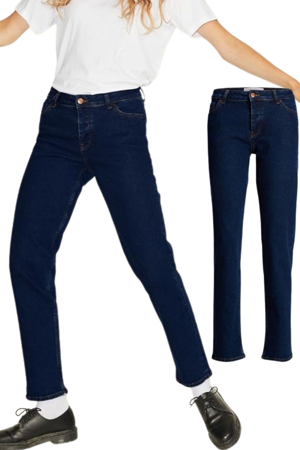 JJXX Koyu Mavi Denim Pantolon JXSEOUL STRAIGHT MW 