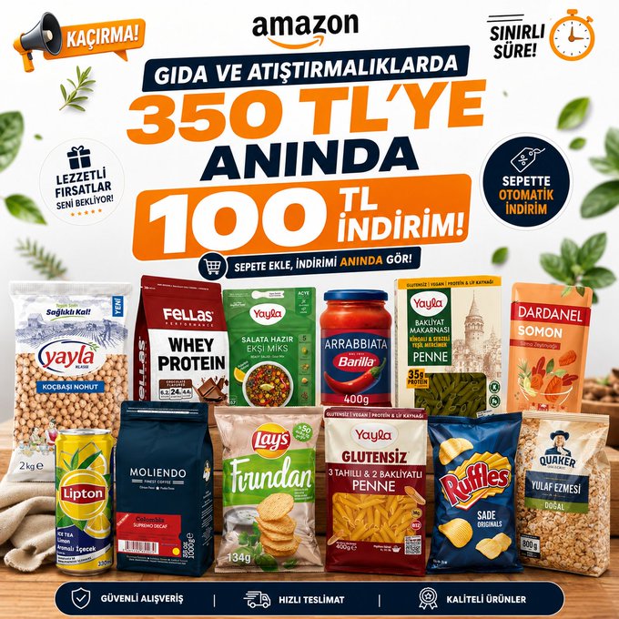 GIDA VE ATIŞTIRMALIKLARDA 350 TL'YE ANINDA 100 TL İNDİRİM!