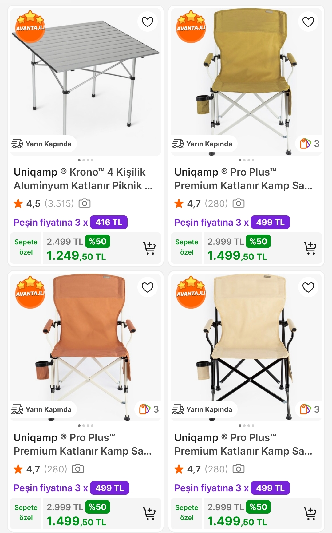 Uniqamp SEÇİLİ  KAMP MASA SANDALYELERDE %50 İNDİRİM FIRSATI! 