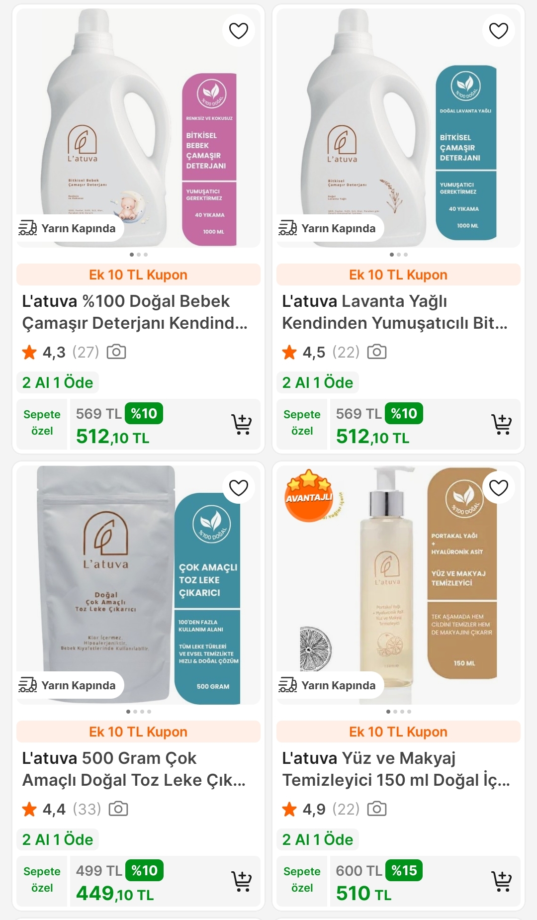 Latuva (DOĞAL DETERJAN VE KOZMETİK) TÜM ÜRÜNLERDE 2 AL 1 ÖDE FIRSATI! 