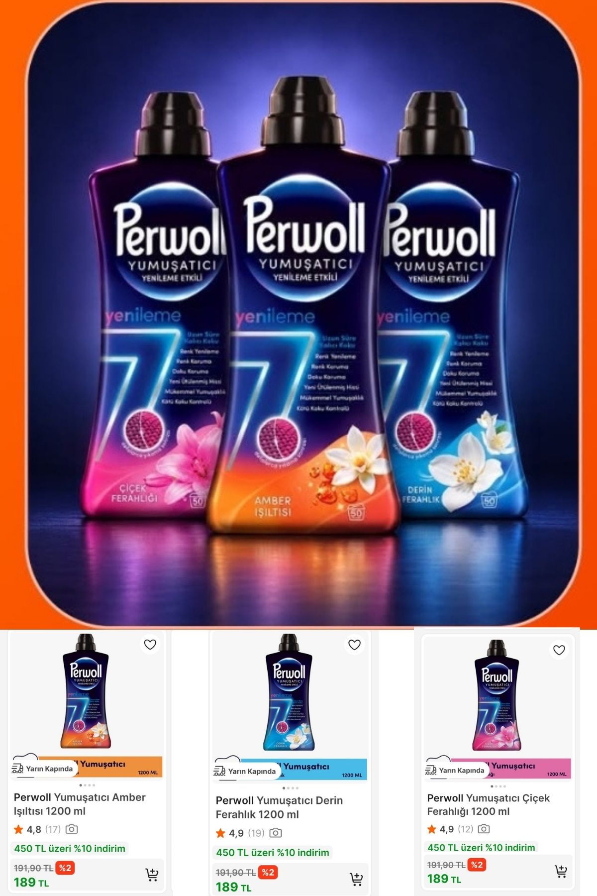 Perwoll Yumuşatıcı Lansmano Yumuşatıcılarda 450 TL'ye %10 İndirim
