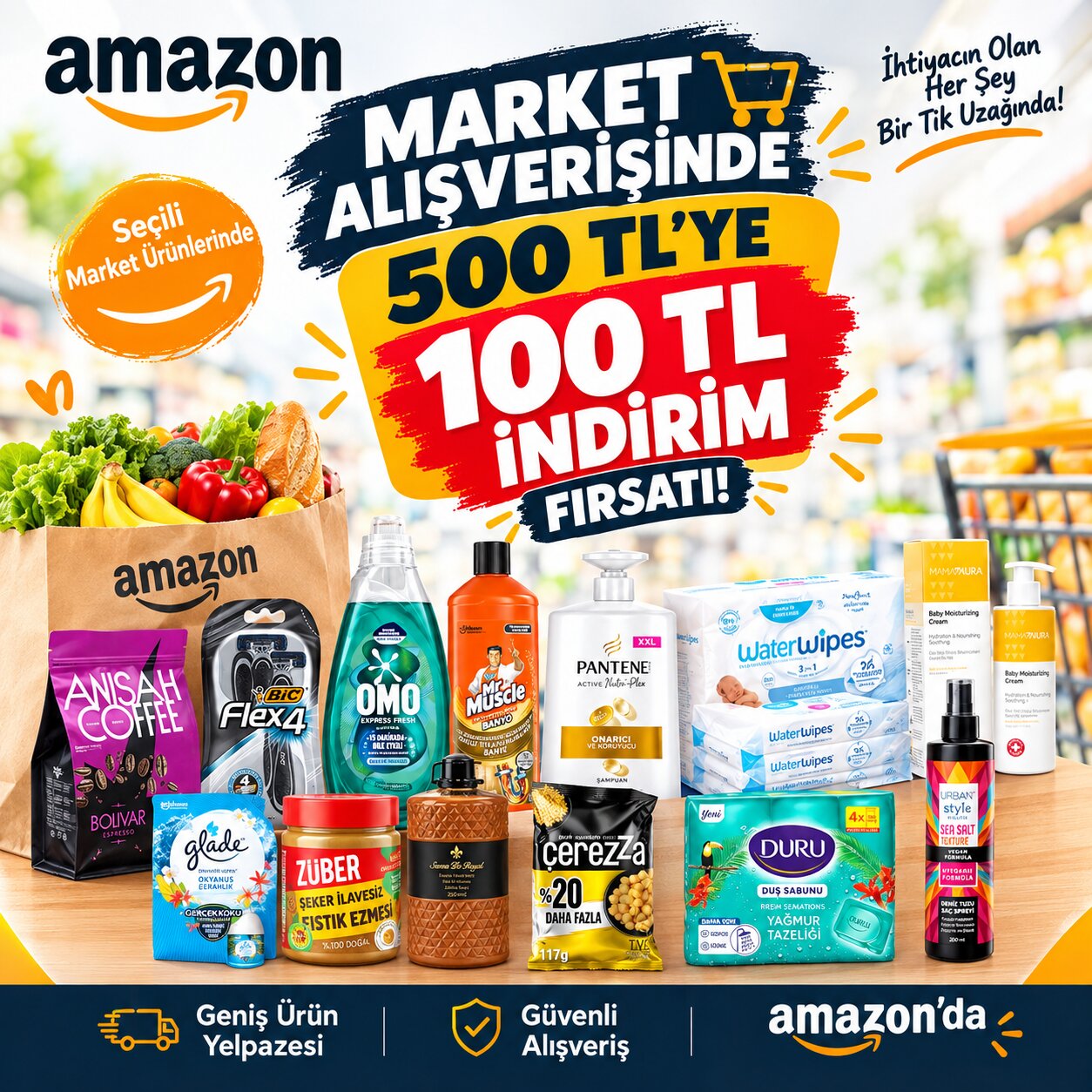 MARKET ÜRÜNLERİNDE 500 TL'YE 100 TL İNDİRİM FIRSATI!