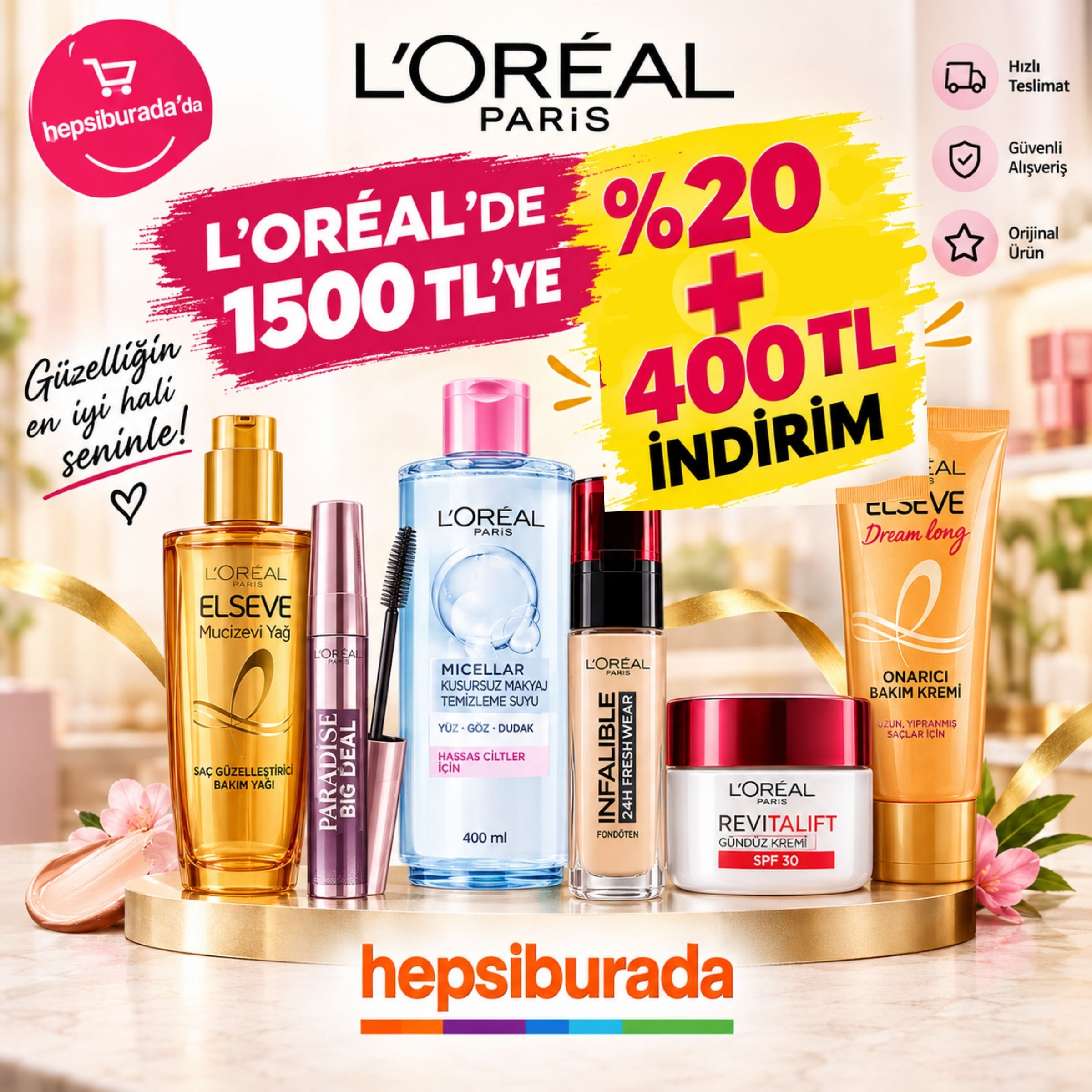 LOREAL'DE "LOREAL400" KODUNA 1500TL'YE 20%+400TL İNDİRİM FIRSATI!