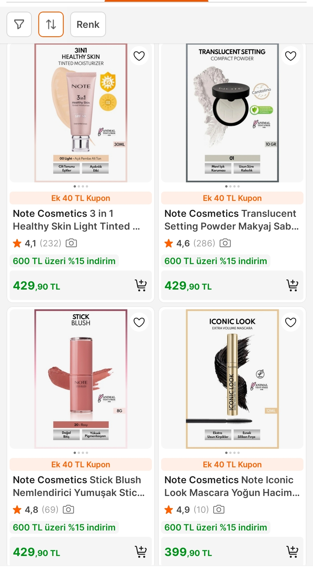NOTE COSMETİCS'TE 600TL'YE %15 EK OLARAK "NOTE300" KODU İLE 900TL'YE 300TL İNDİRİM FIRSATI!