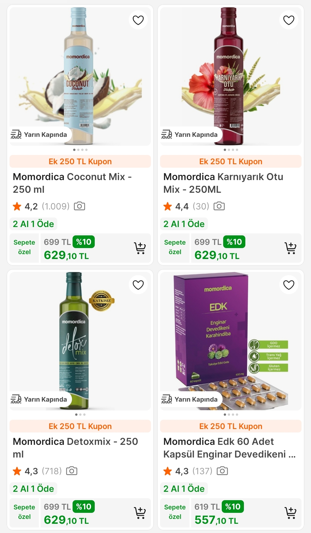MOMORDİCA GIDA ÜRÜNLERİNDE 2 AL 1 ÖDE + "MOMORDICA250" KODUYLA 400 TL'YE 250 TL KUPON FIRSATI