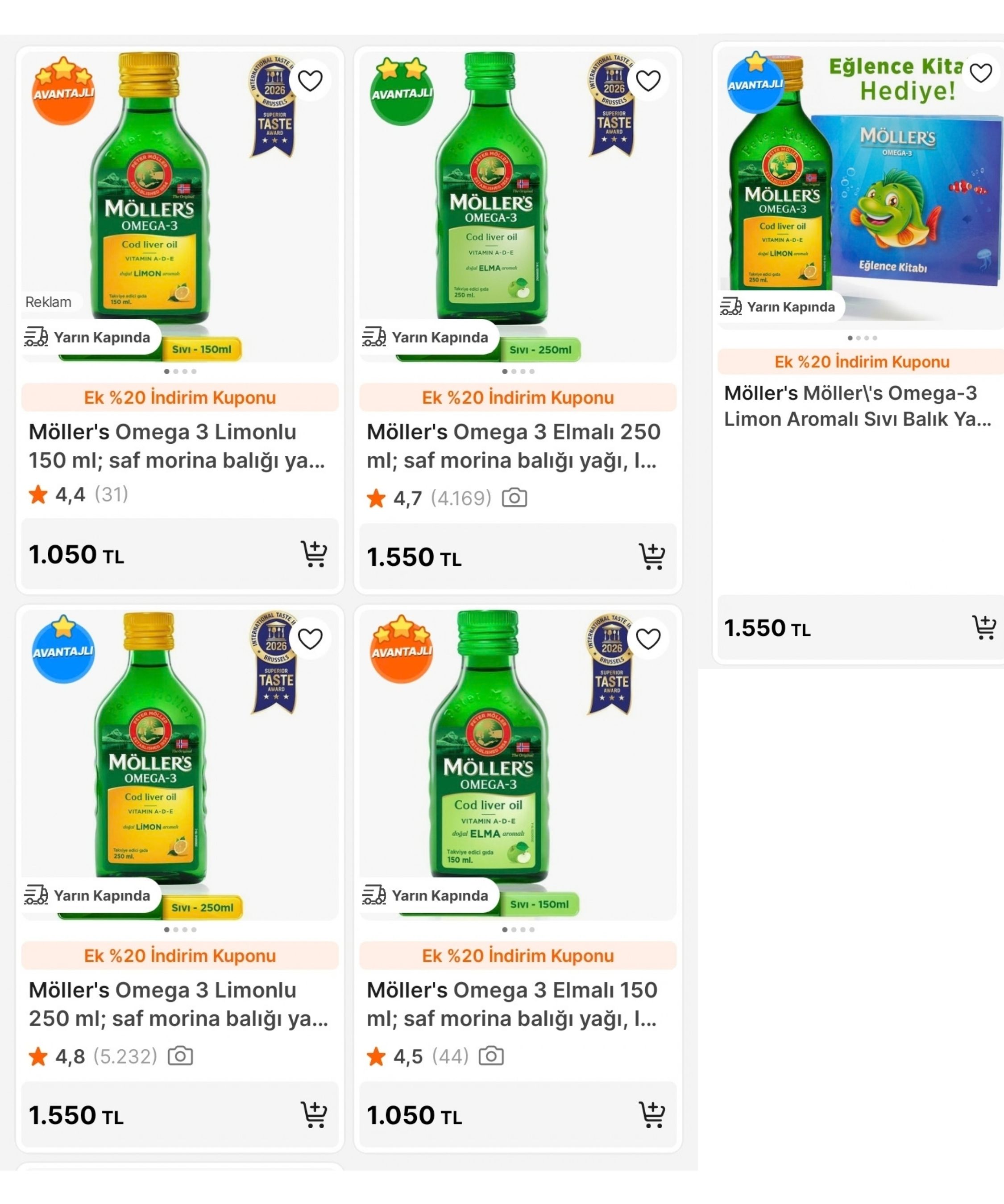 MÖLLER'S RESMİ SATICILI MÖLLER'S BALIK YAĞLARINDA "SANAOZEL20" KODUYLA %20 İNDİRİM FIRSATI!