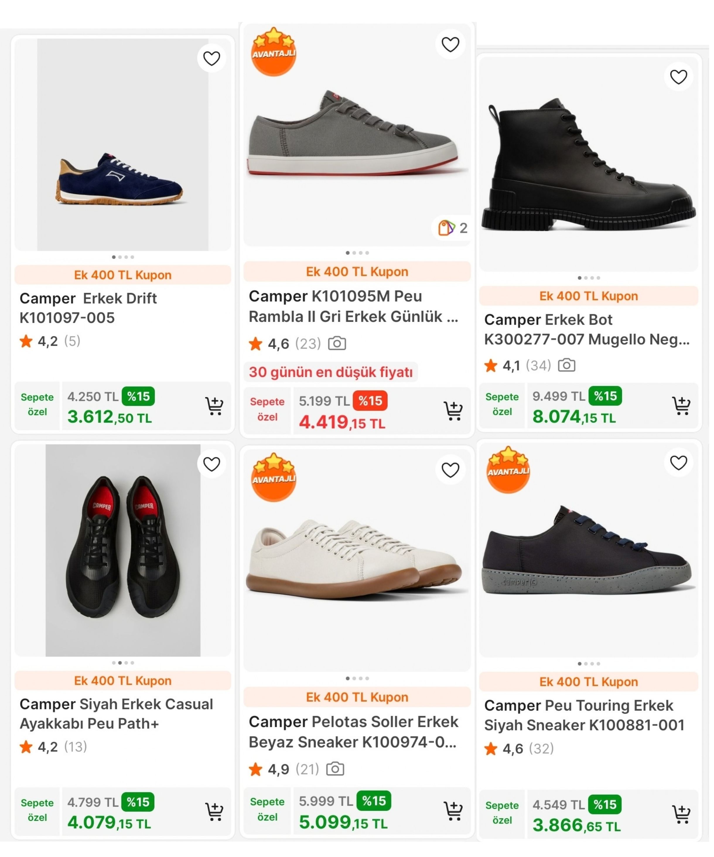 CAMPER'DA SEPETTE NET %15 + 2000TL'YE 400TL TAKİP KUPONU FIRSATI!