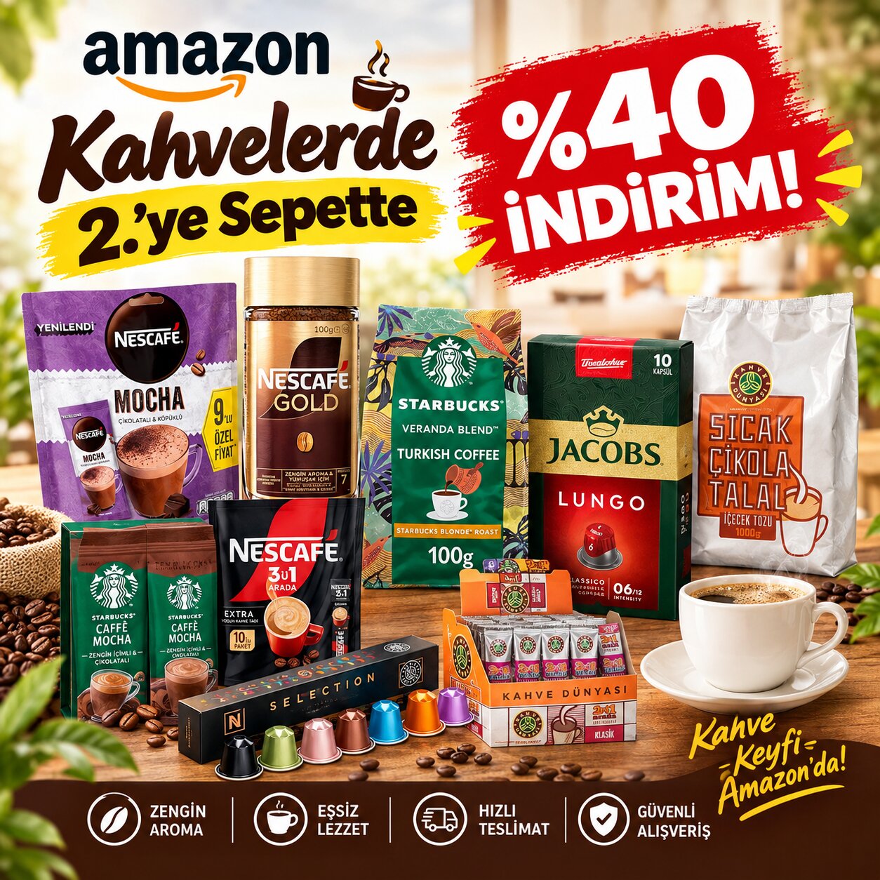 KAHVELERDE  SEPETTE 2. ÜRÜNE %40 İNDİRİM FIRSATI!