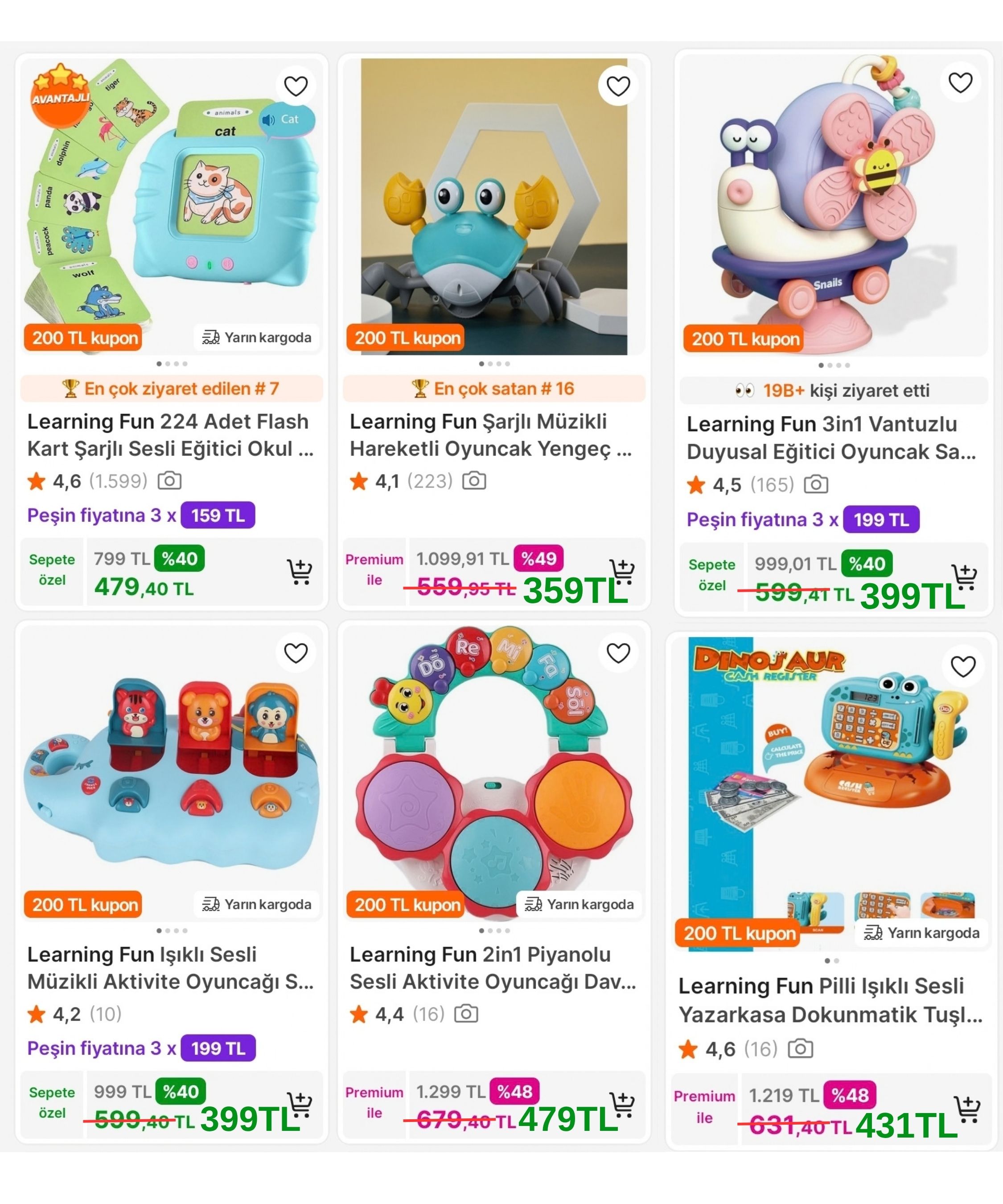 LEARNİNG FUN OYUNCAKLARDA %40 İNDİRİME EK 500TL'YE 200TL İNDİRİM FIRSATI!
