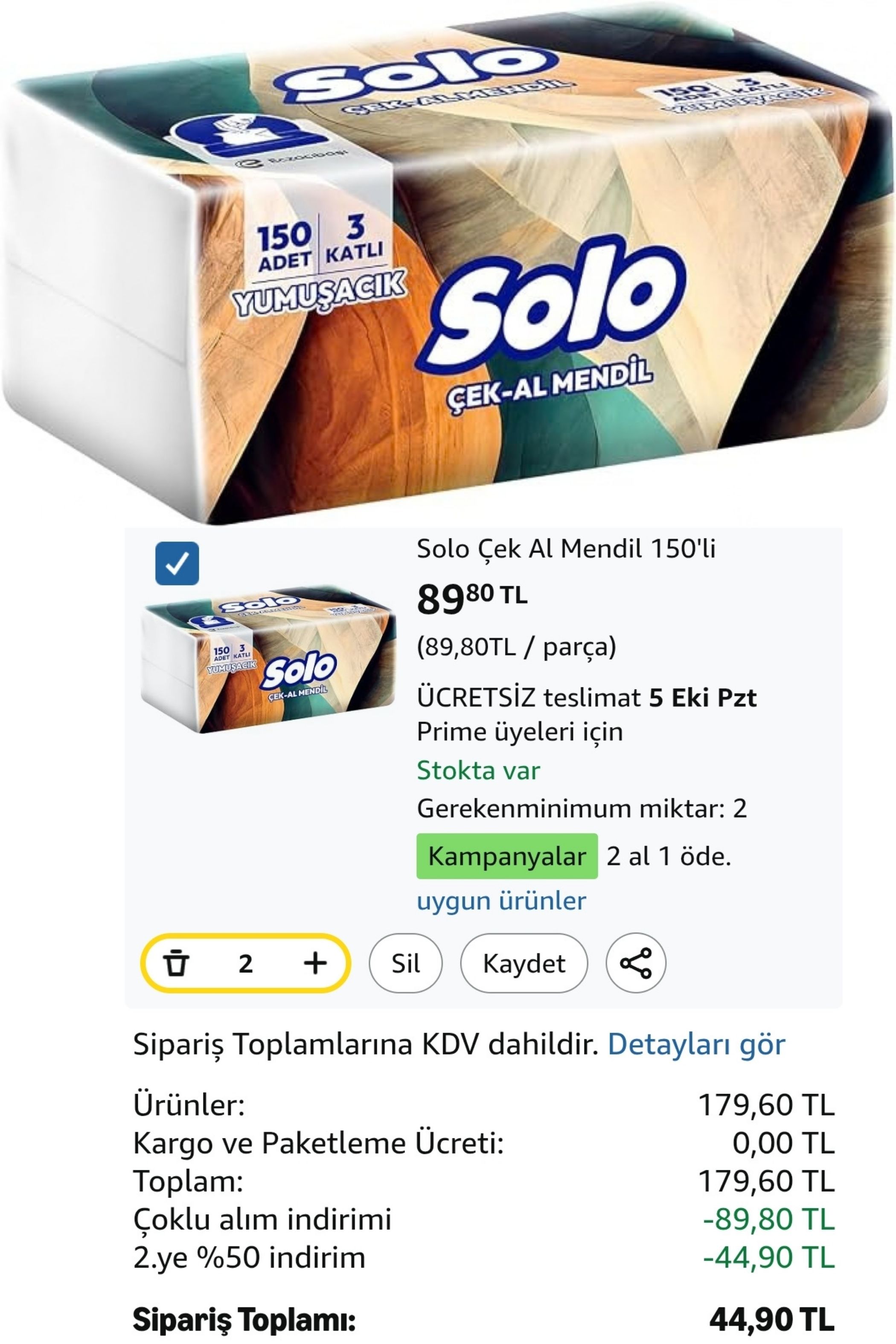 Solo Çek Al Mendil 150'li SADECE 22TL