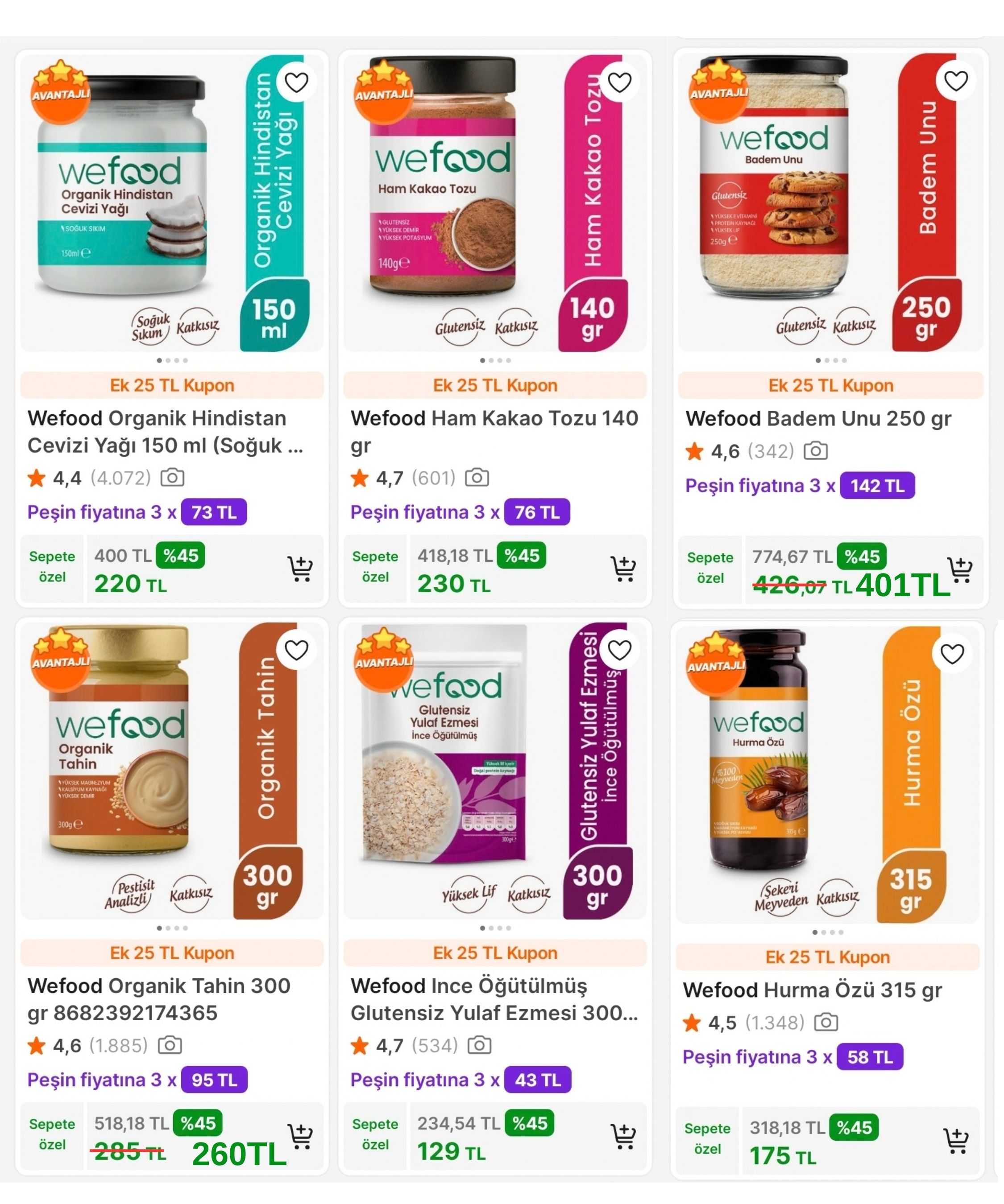 WEFOOD ÜRÜNLERİNDE %45+ 250TL'YE 25TL İNDİRİM FIRSATI!