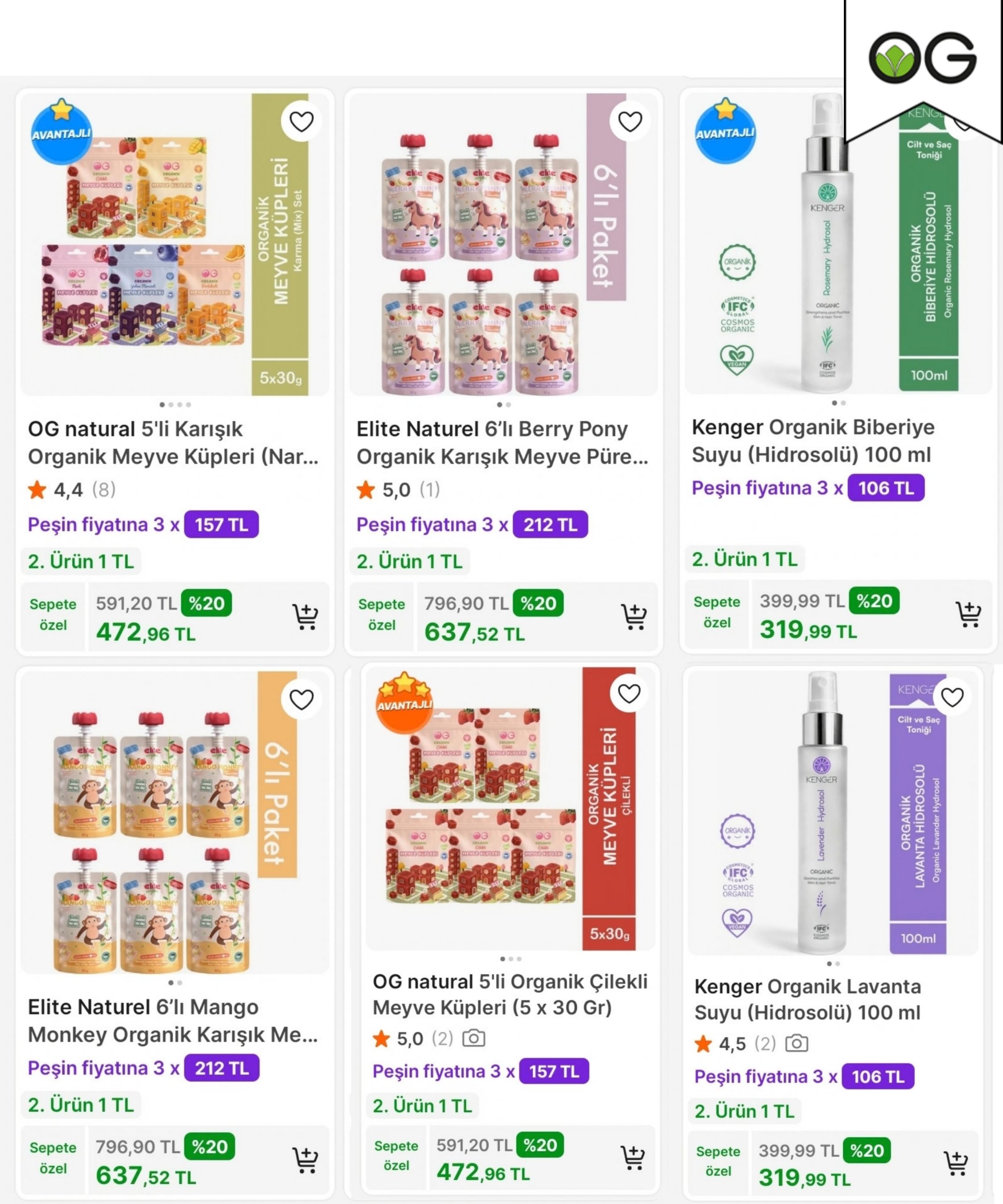 OG NATURAL- ORGANİK MEYVE KÜPLERİ TANITIMA ÖZEL 2. ÜRÜN 1 TL