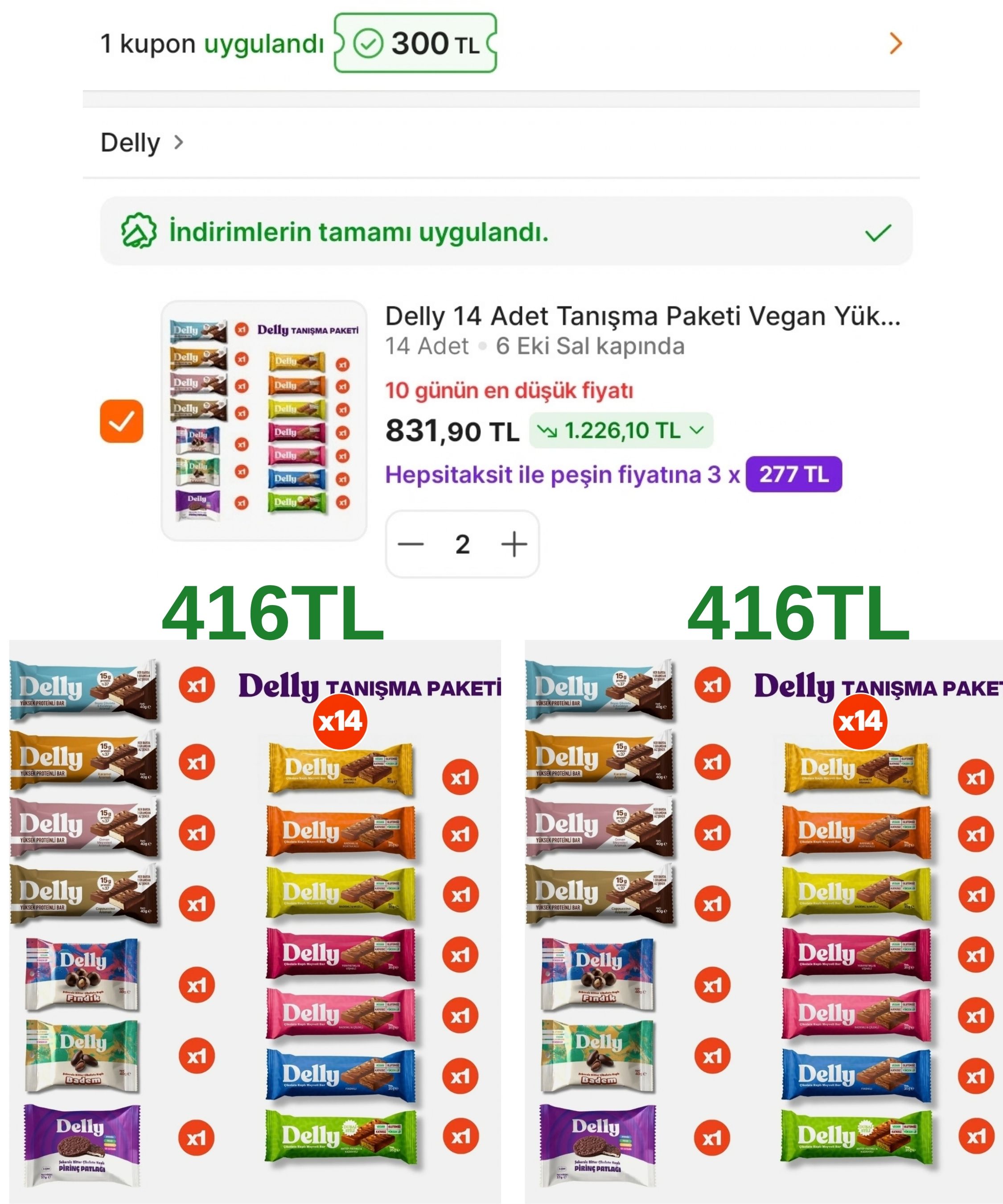DELLY 14'LÜ TANIŞMA PAKETİ 2'Lİ ALIMDA SADECE 416TL