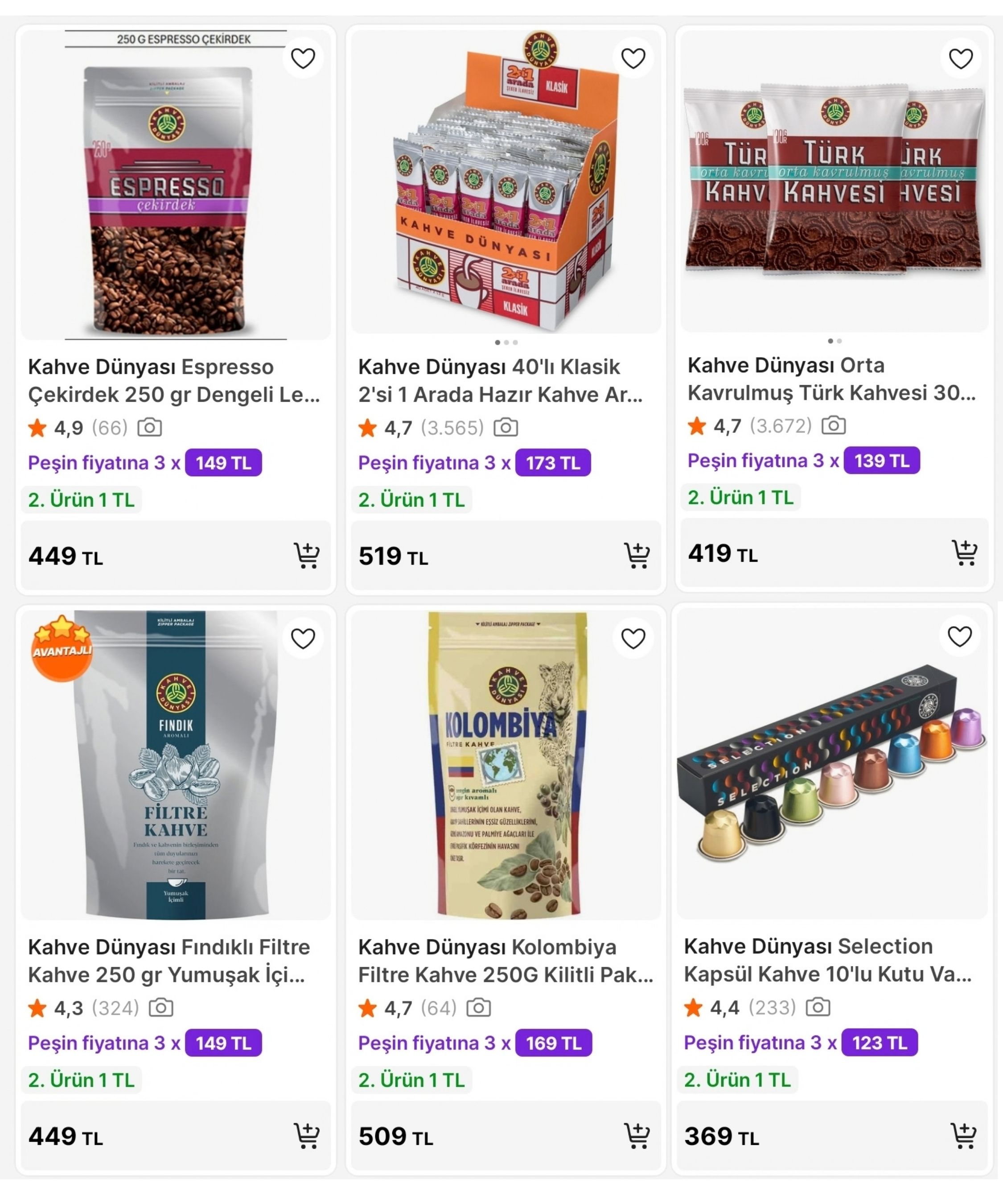 KAHVE DÜNYASI'NDA 2. ÜRÜN 1 TL!