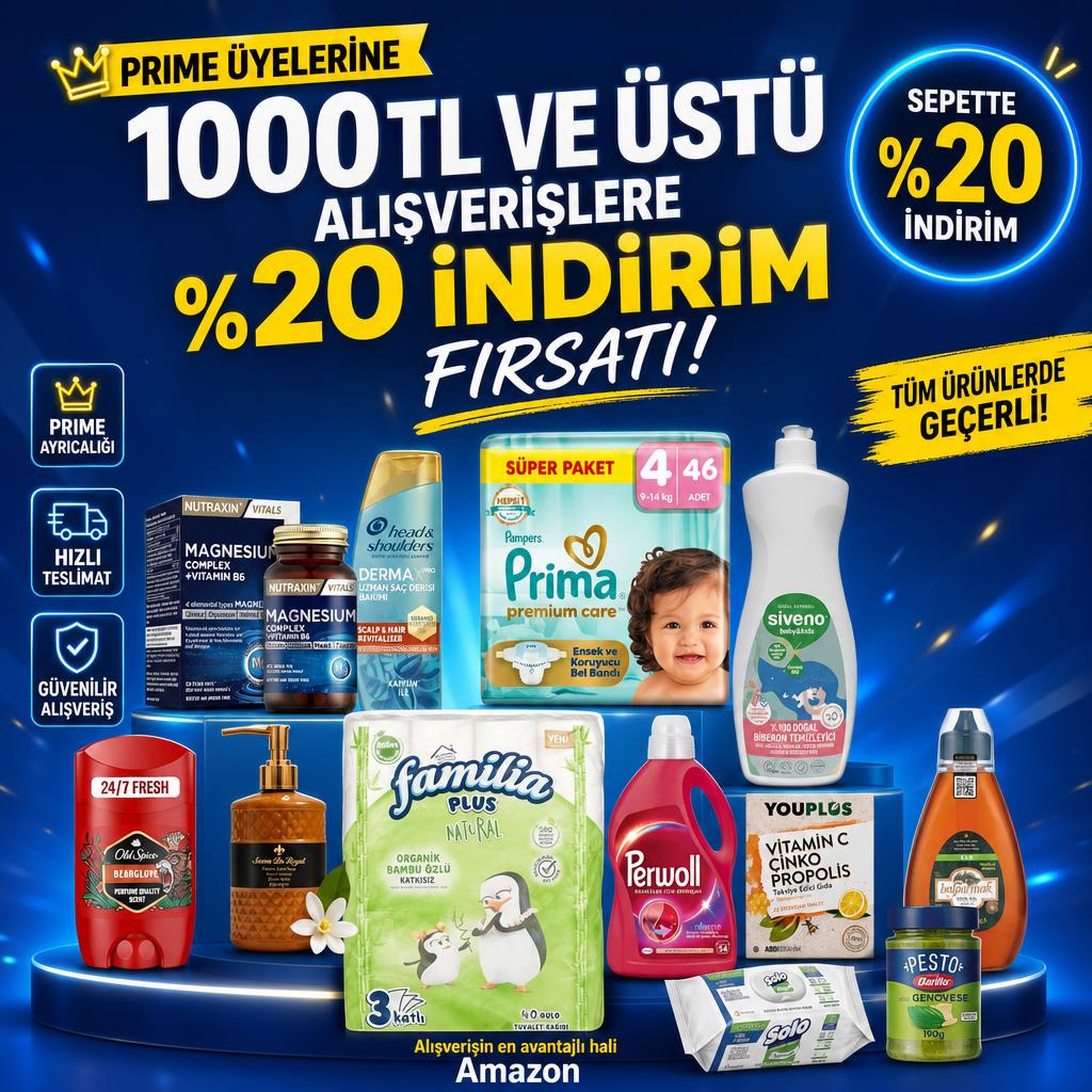 AMAZON PRİME ÜYELERİNE 1000TL VE ÜSTÜ ALIŞVERİŞLERE %20 İNDİRİM FIRSATI!