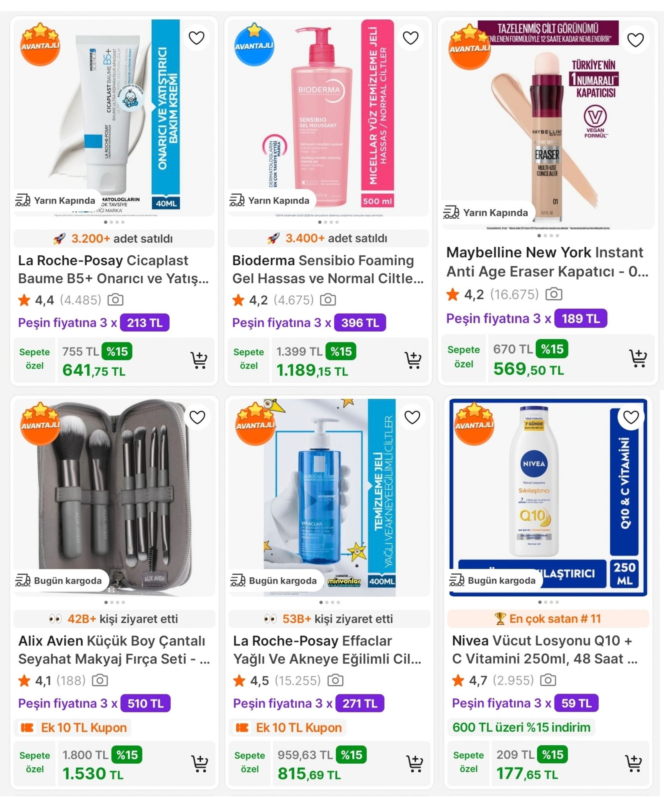 TÜM KOZMETİK VE PARFÜM ÜRÜNLERİNDE %15 İNDİRİME EK "GECEGÜZELİ300" KODU İLE 1000TL'YE 300TL İNDİRİM FIRSATI!