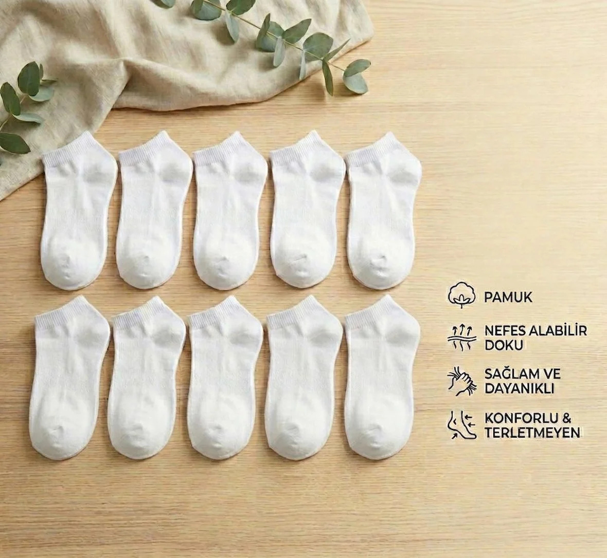 10'lu Ekonomik Paket Unısex Kısa Beyaz Patik Çorap Set