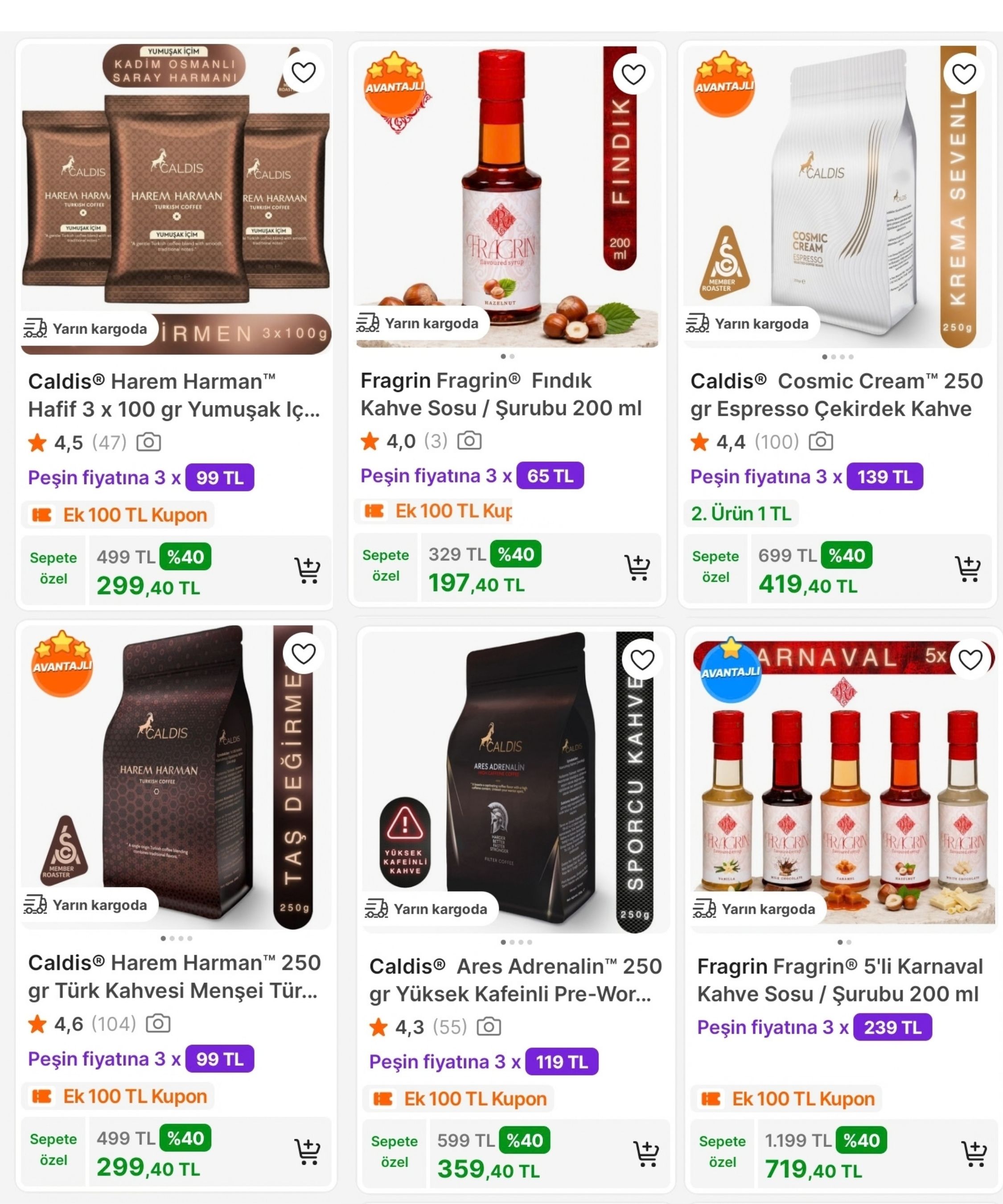 CALDİS KAHVE VE KAHVE SOSLARINDA NET %40 İNDİRİM YA DA 2. ÜRÜN 1TL + 3000TL'YE 250TL İNDİRİM FIRSATI!