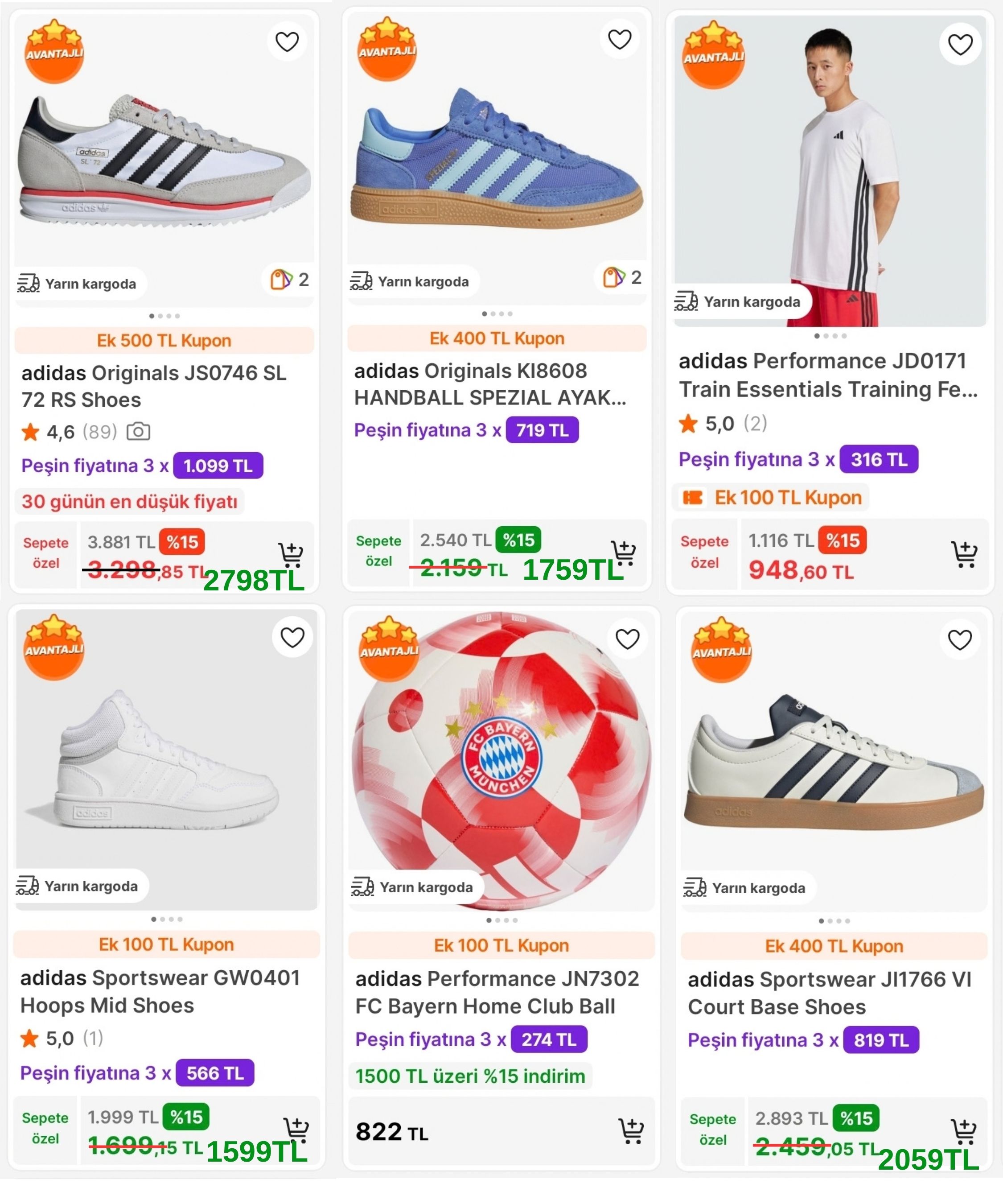 RESMİ ADİDAS SATICILI ÜRÜNLERDE %15 İNDİRİME EK 1500TL'YE 100TL, 2000TL'YE 400TL, 3000TL'YE 500TL İNDİRİM FIRSATI!