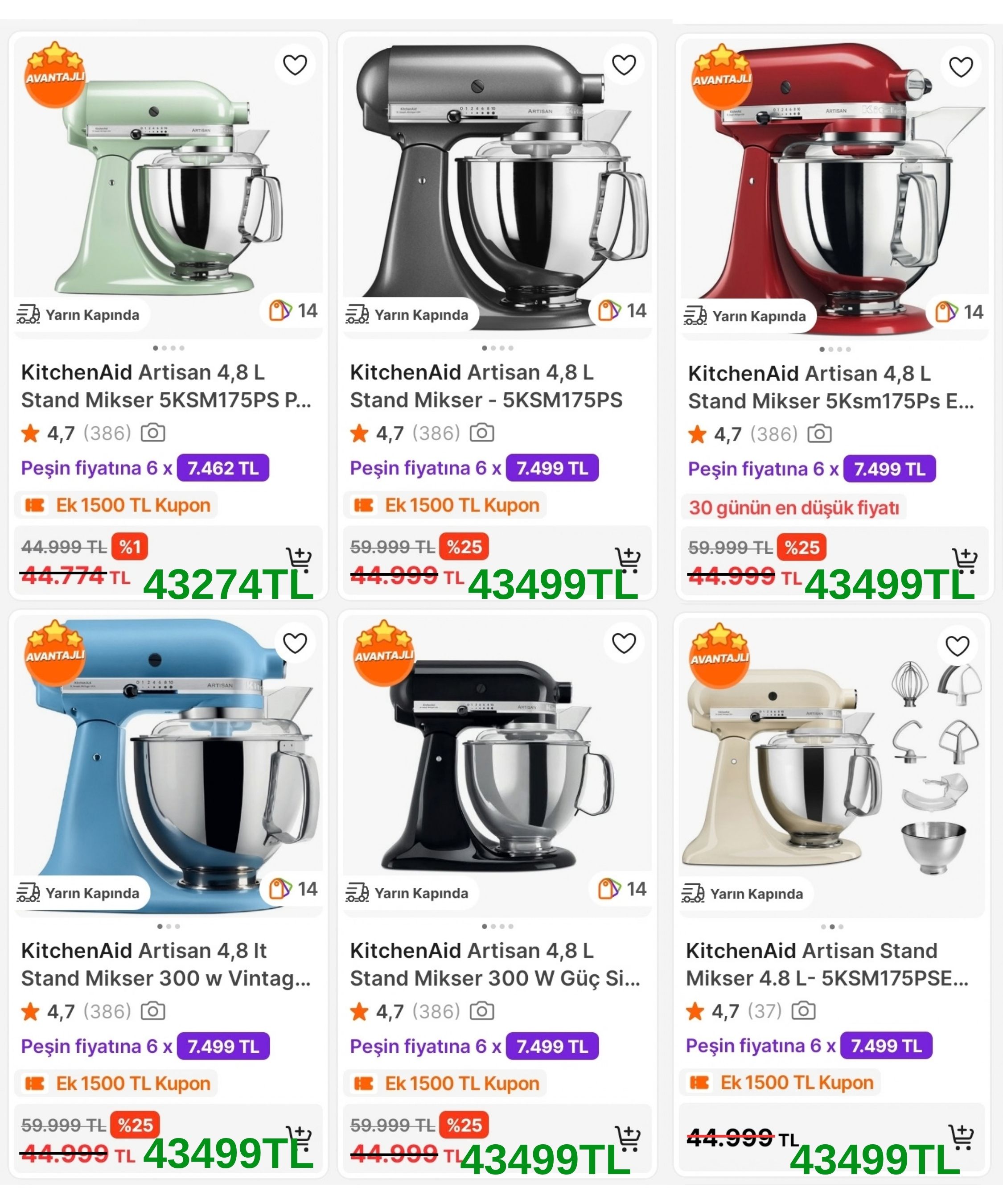 KitchenAid 4,8 L Stand Mikser İNDİRİME EK 1500TL KUPONLA 43499TL