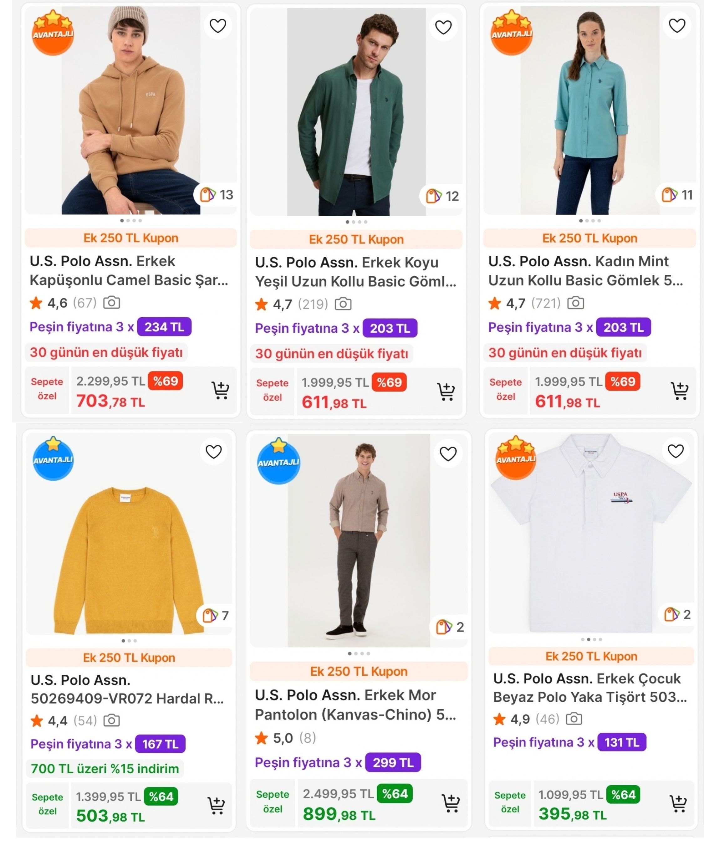  U.S. Polo Assn. ÜRÜNLERİNDE İNDİRİMLERE EK 1000TL'YE 250TL İNDİRİM FIRSATI!