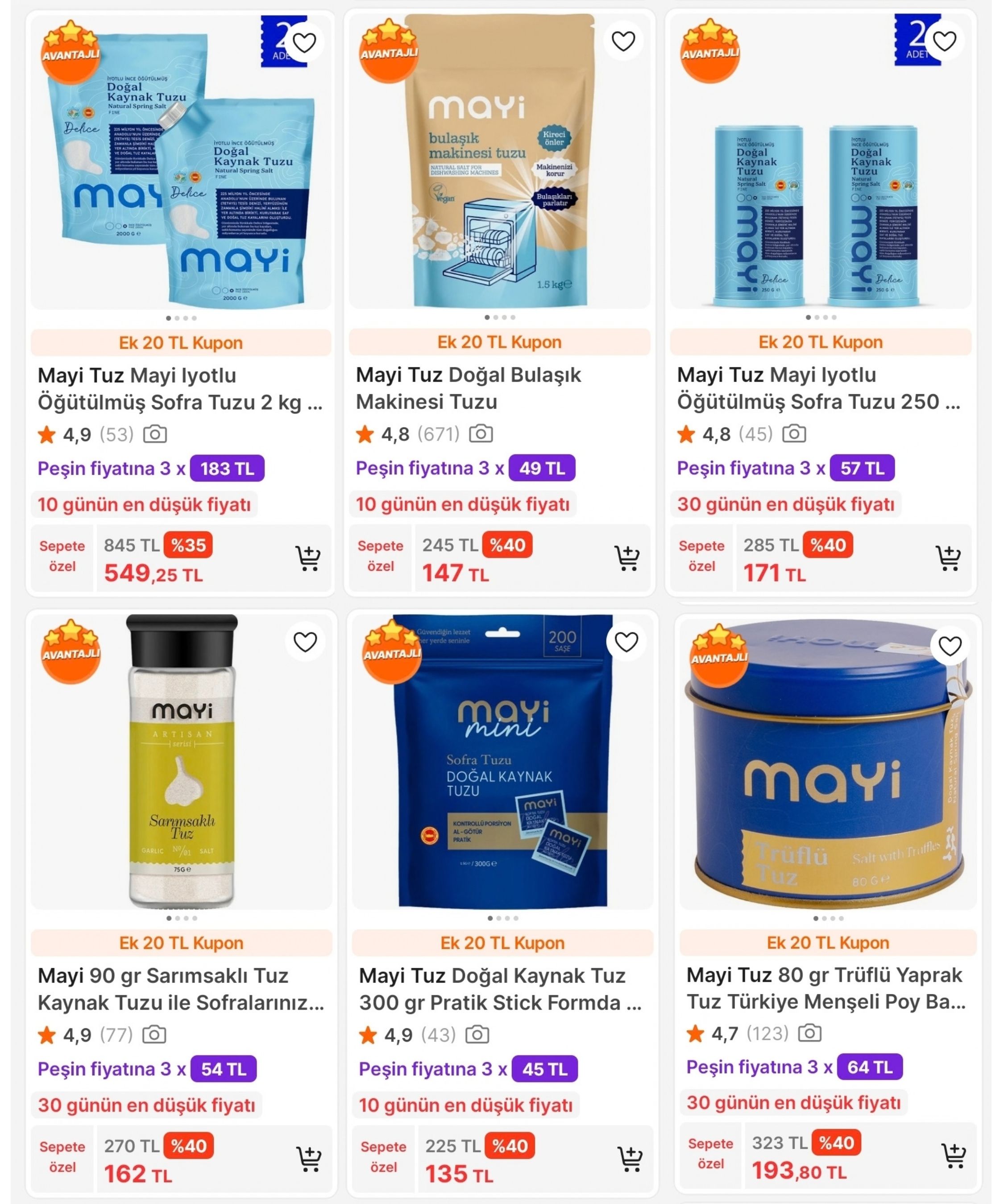 MAYİ TUZ'DA %40 İNDİRİME EK 50TL'YE 20TL, 600TL'YE 60TL, 800TL'YE 100TL KUPON FIRSATI!