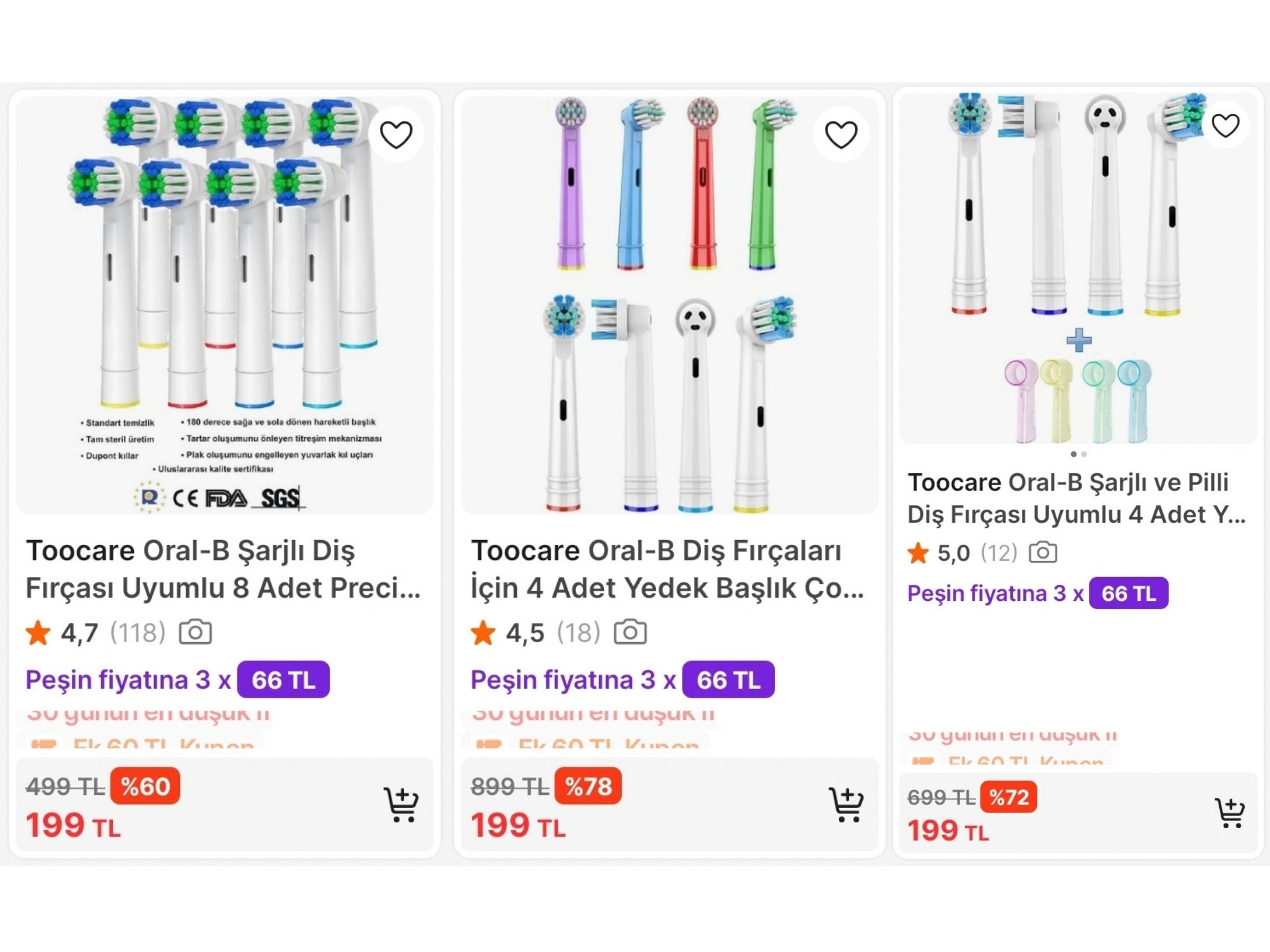 Oral-B ŞARJLI DİŞ FIRÇASI UYMLU YEDEK BAŞLIKLAR 199TL
