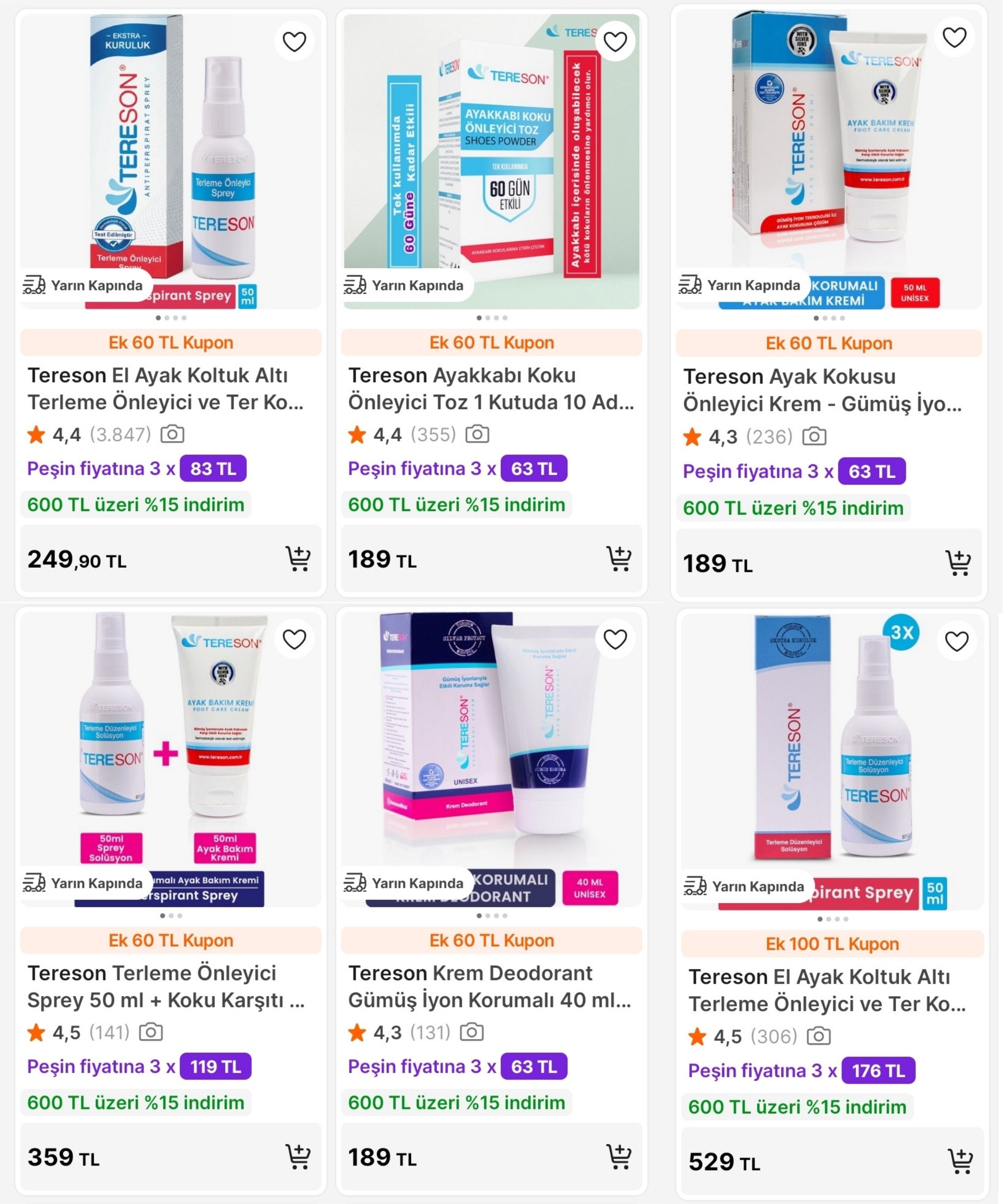 TERELEME VE KOKU ÖNLEYİCİ TERE-SON ÜRÜNLERİNDE 600TL'YE %15 İNDİRİME + EK 400TL'YE 100TL, 350TL'YE 60TL KUPON FIRSATI