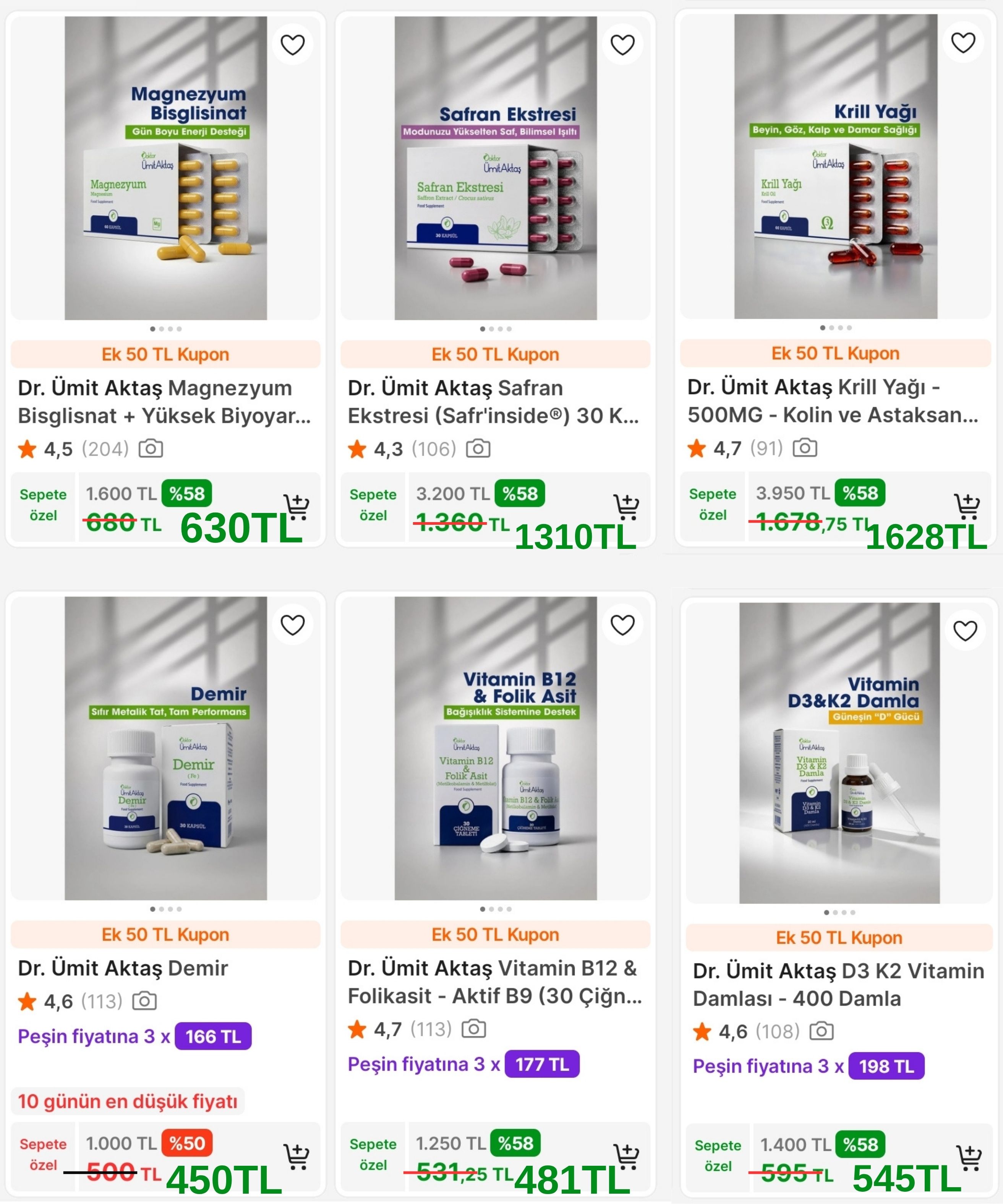 Dr ÜMİT AKTAŞ ÜRÜNLERİNDE %50 İNDİRİM + 50TL KUPON  FIRSATI!