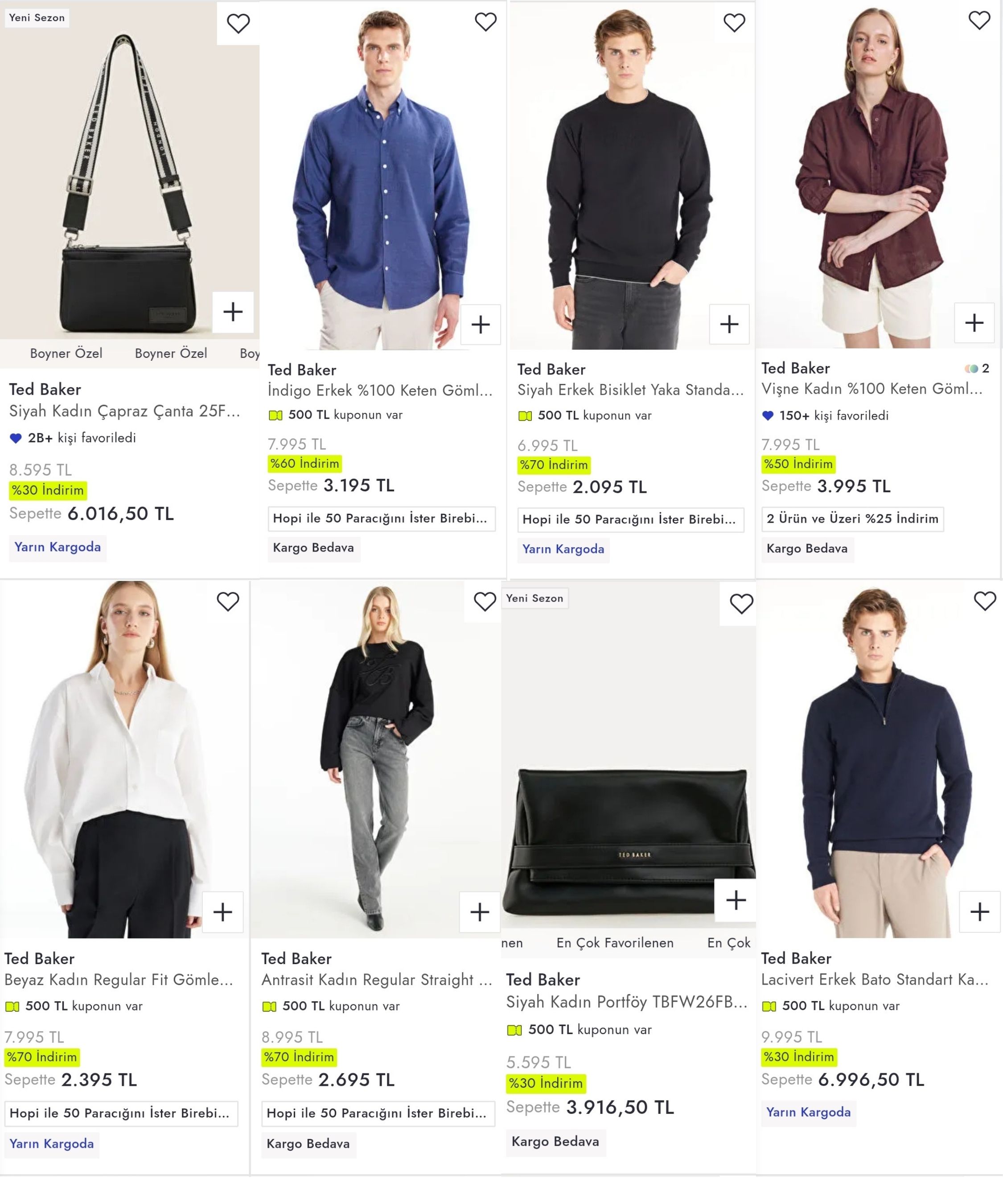 TED BAKER ÜRÜNLERİNDE %70'E VARAN İNDİRİME EK 7000TL'YE 500TL KUPON FIRSATI!